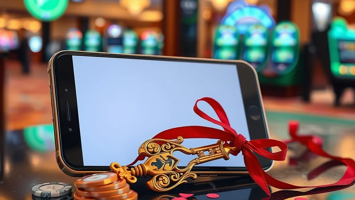 Smartphone with a blank code field and a golden key token for a casino promo code