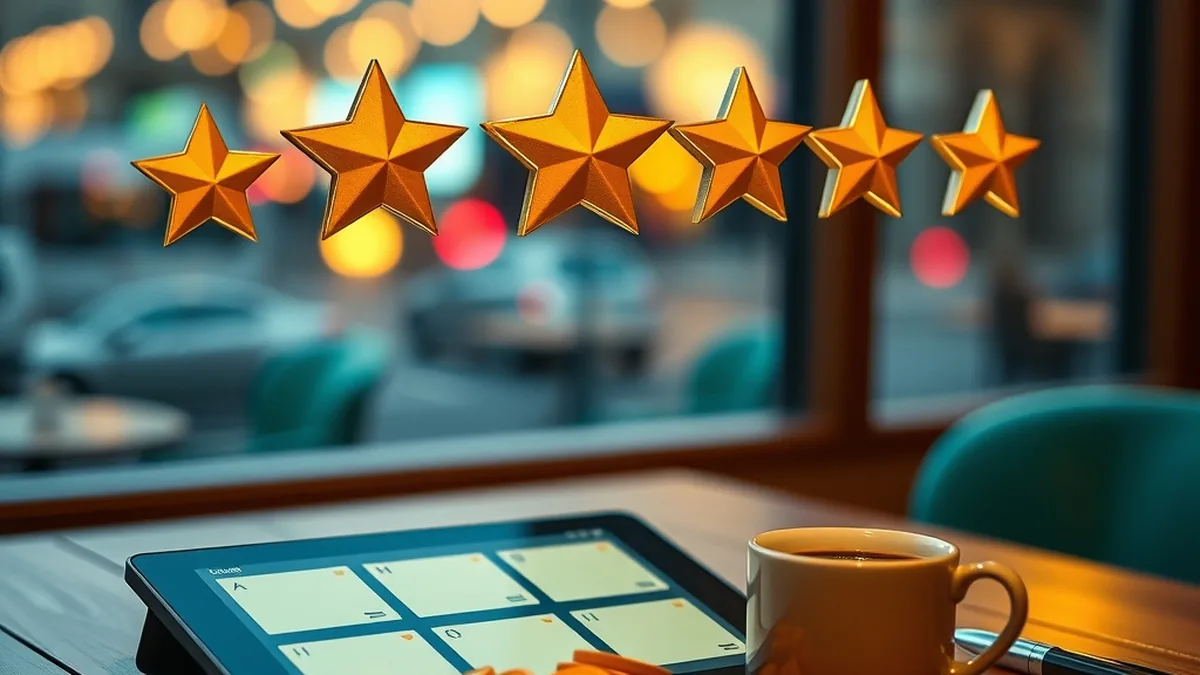Five golden stars above a tablet showing Tucan Casino reviews from players